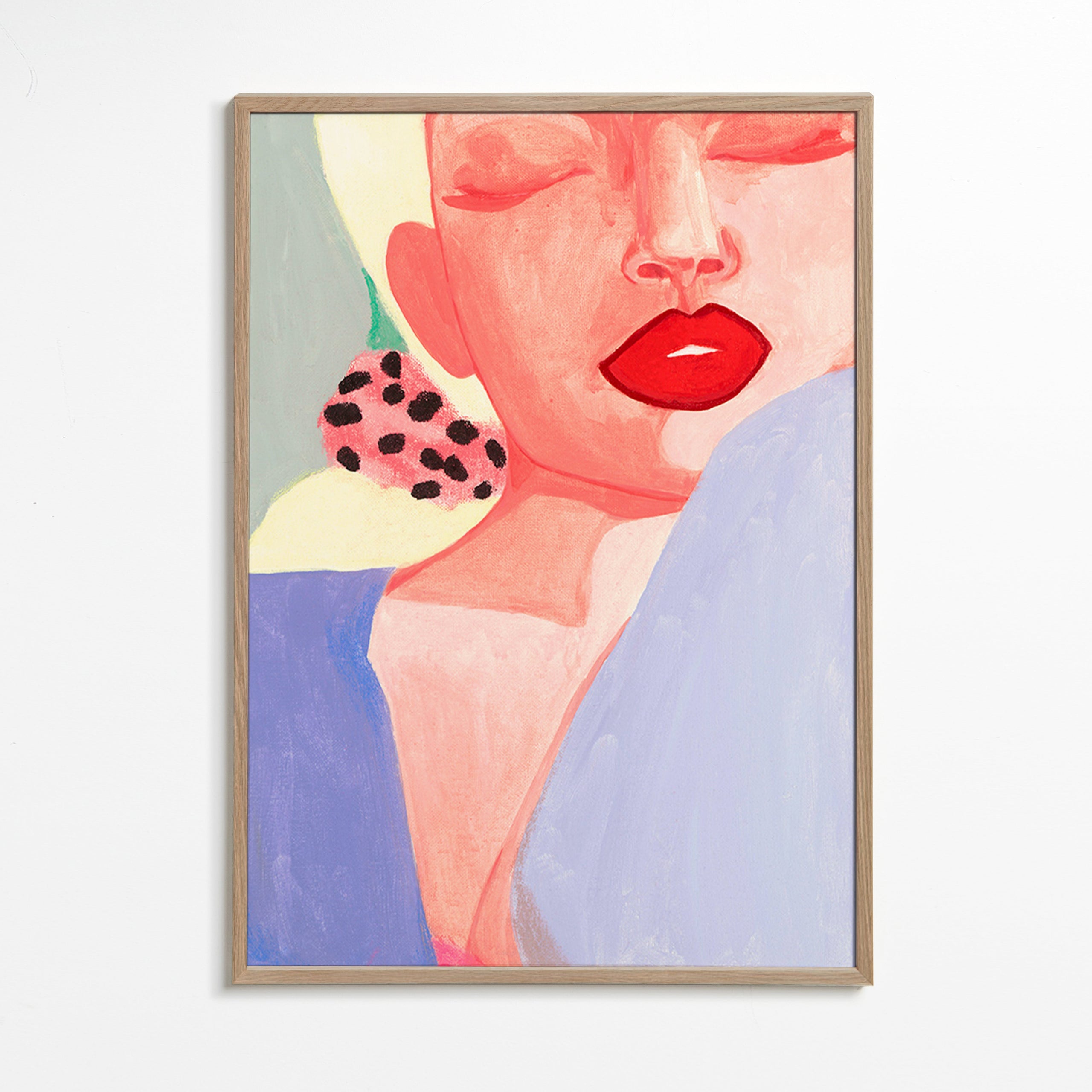 Illustration af kvinde med røde læber – Oak Frame