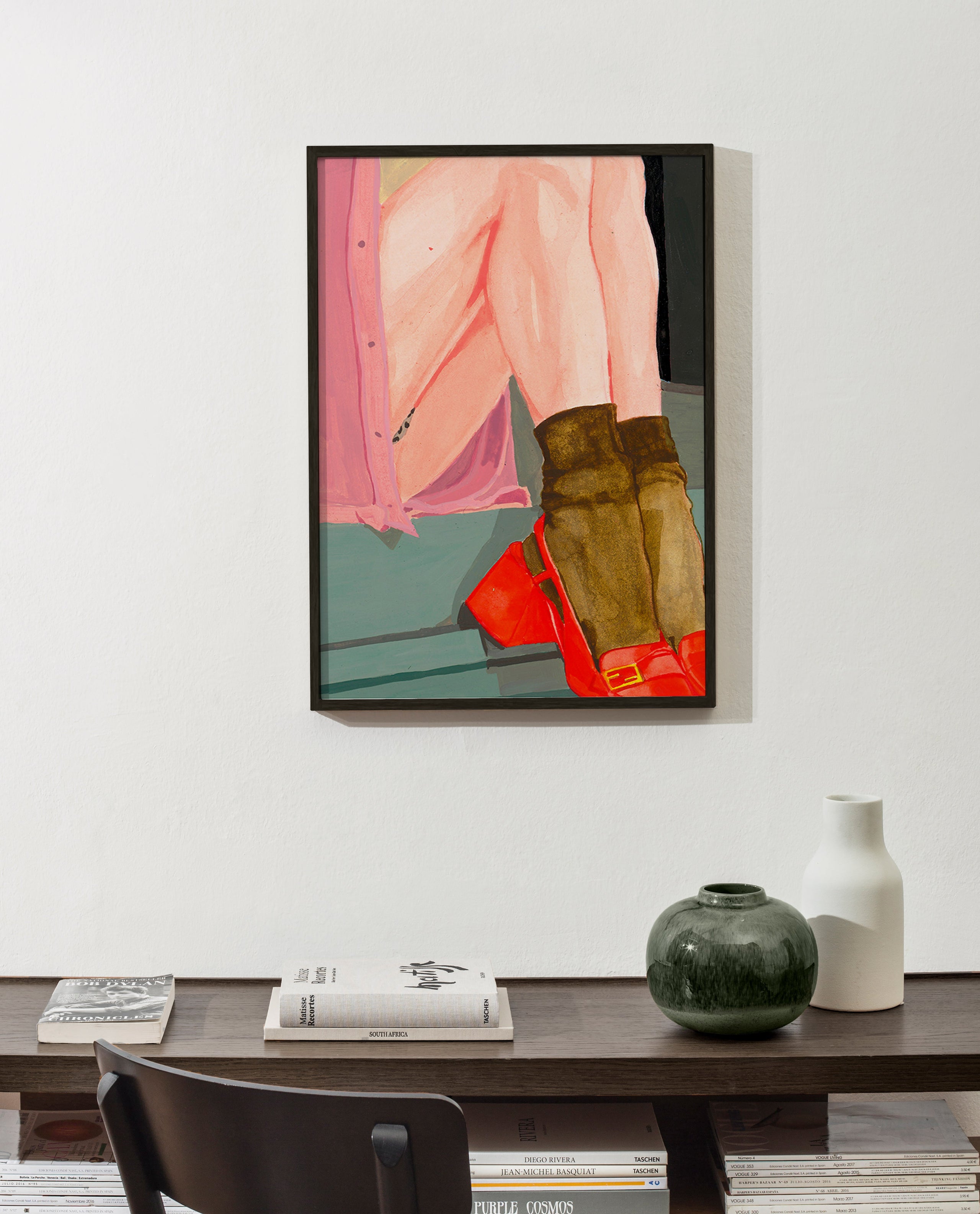 Illustration af ben med røde sko – Product1