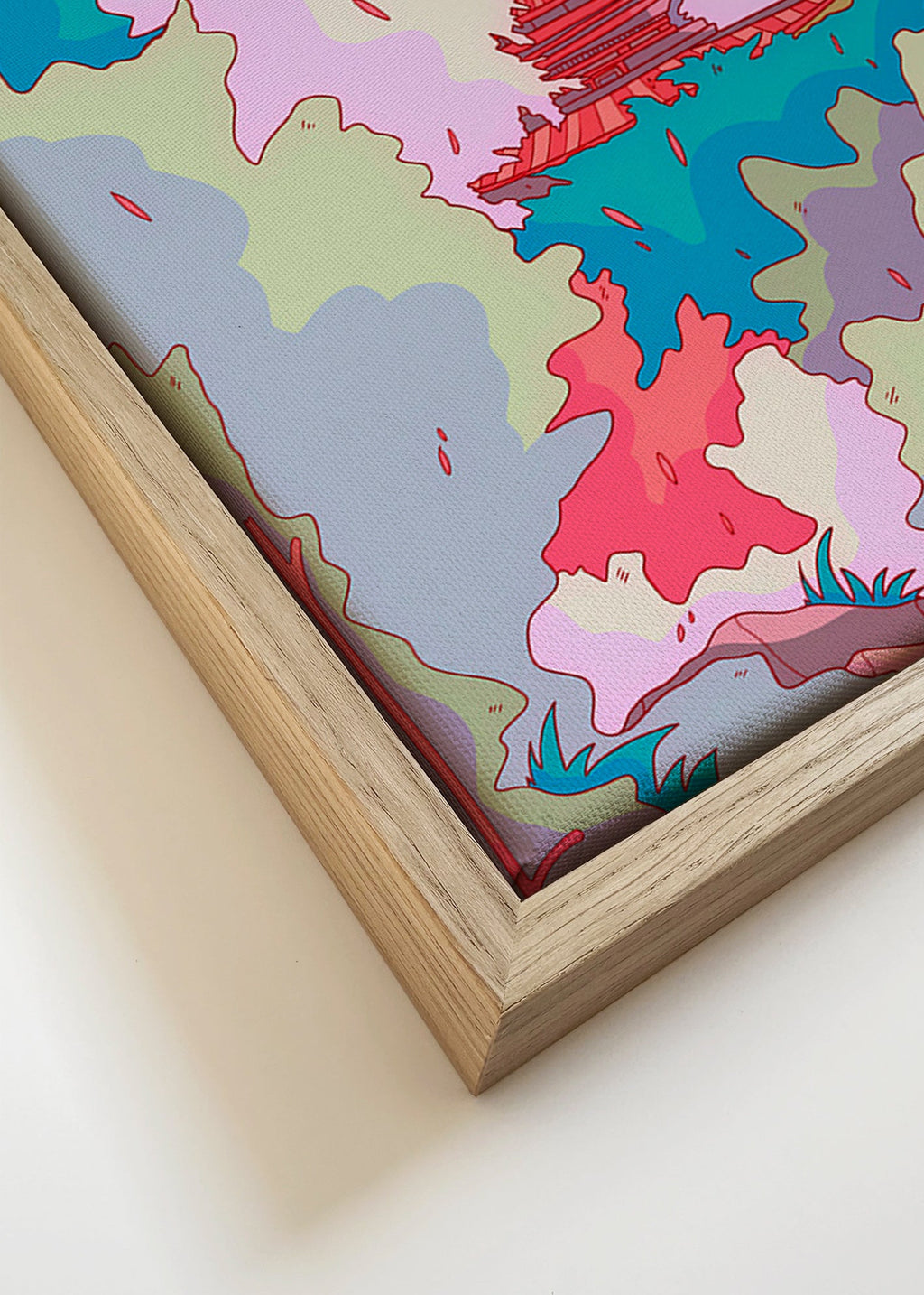 Illustration af japansk tempel i livlige farver – Canvas detail