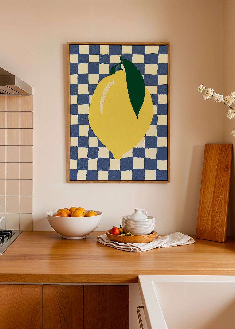 Køkkenkunst: citronillustration på ternet baggrund – Canvas1