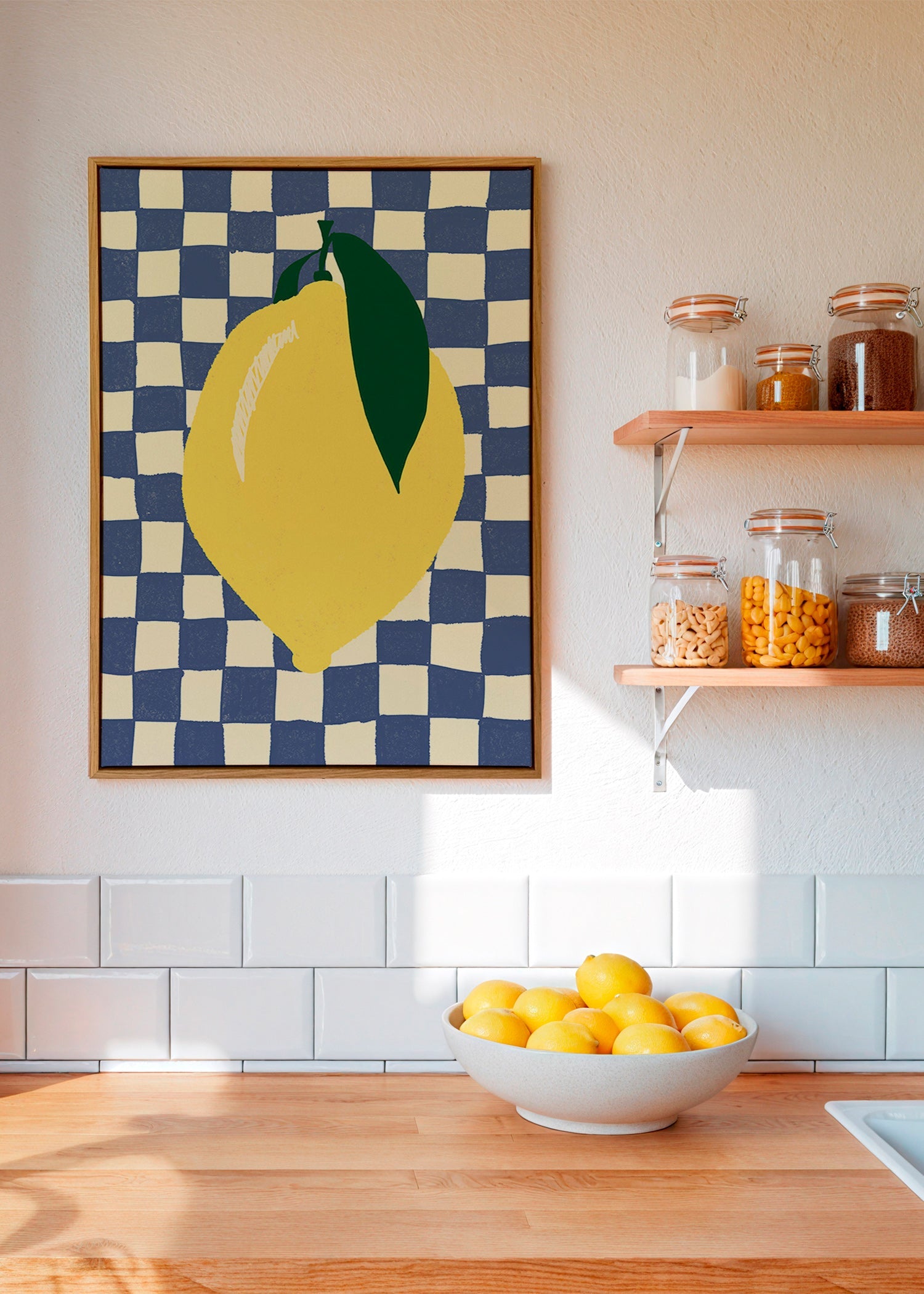 Køkkenkunst: citronillustration på ternet baggrund – Canvas2