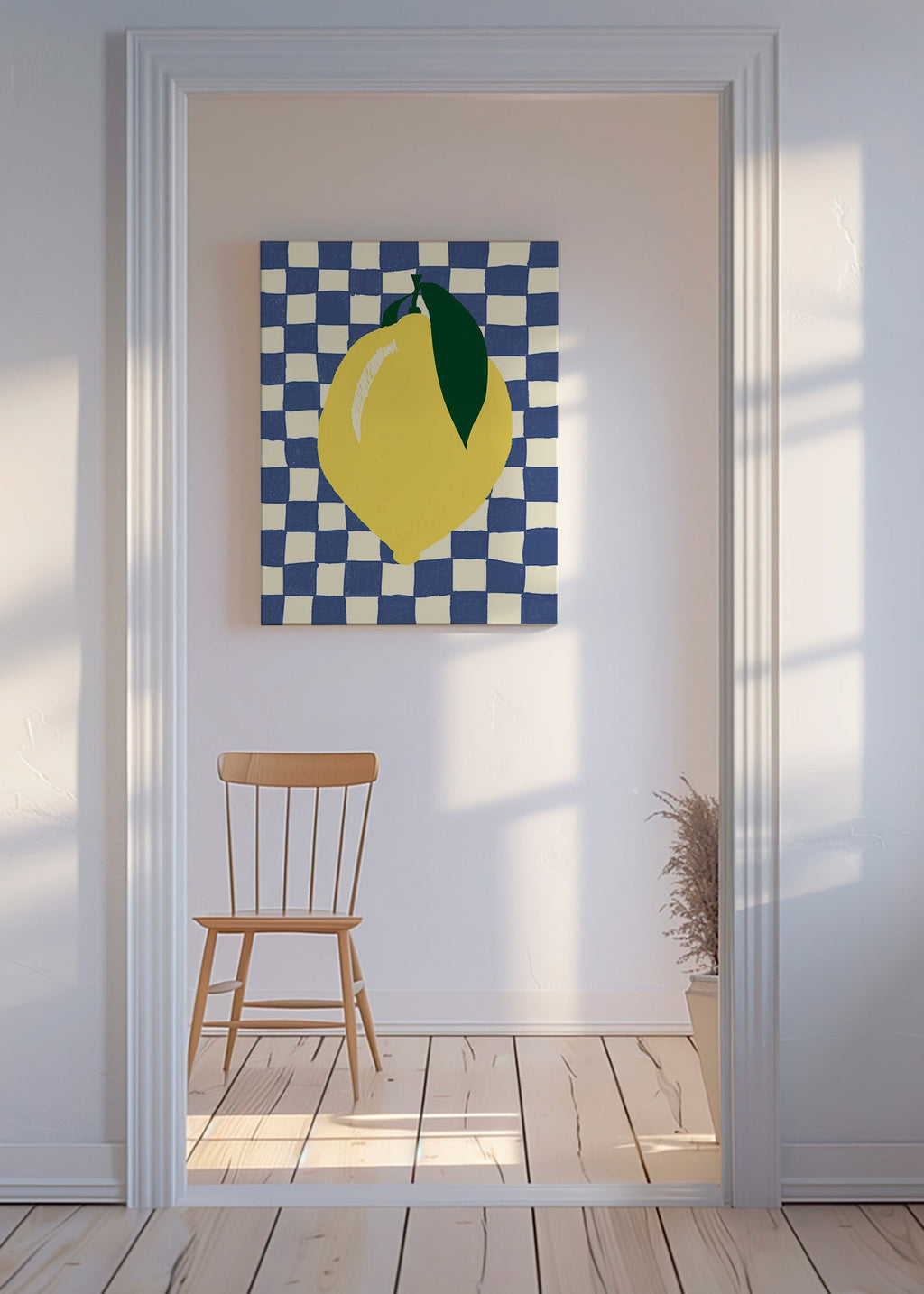Køkkenkunst: citronillustration på ternet baggrund – Canvas