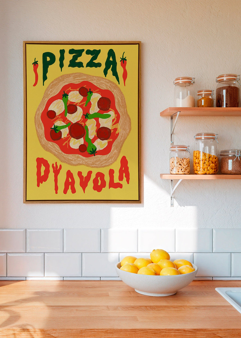 Køkkenkunst: Pizza Diavola illustration – Canvas1