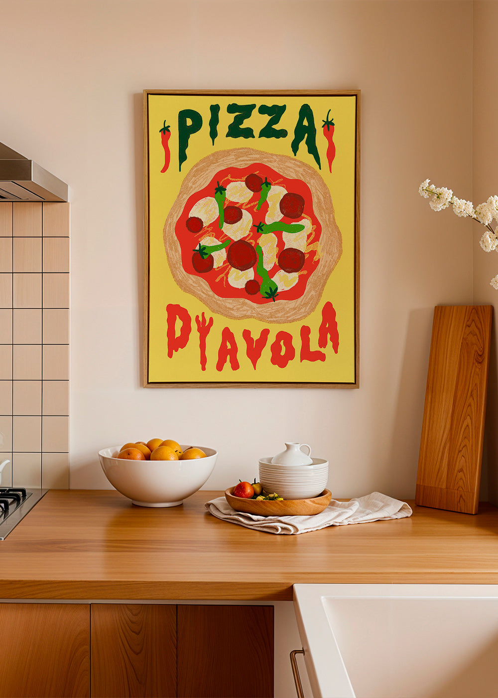 Køkkenkunst: Pizza Diavola illustration – Canvas2