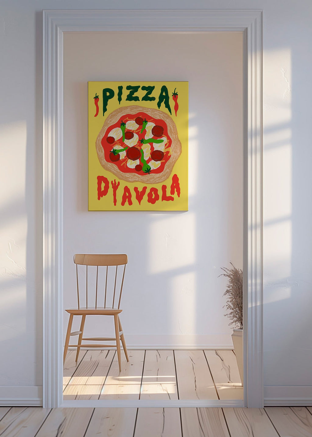 Køkkenkunst: Pizza Diavola illustration – Canvas
