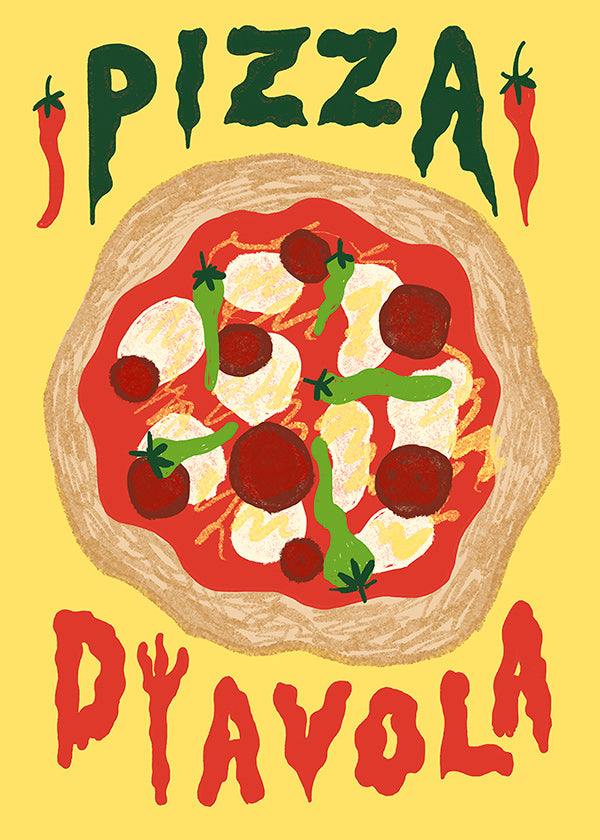 Køkkenkunst: Pizza Diavola illustration