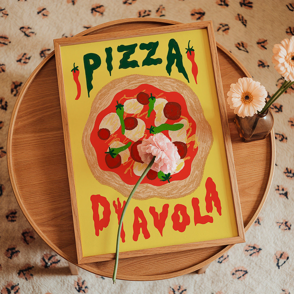 Køkkenkunst: Pizza Diavola illustration – Product1