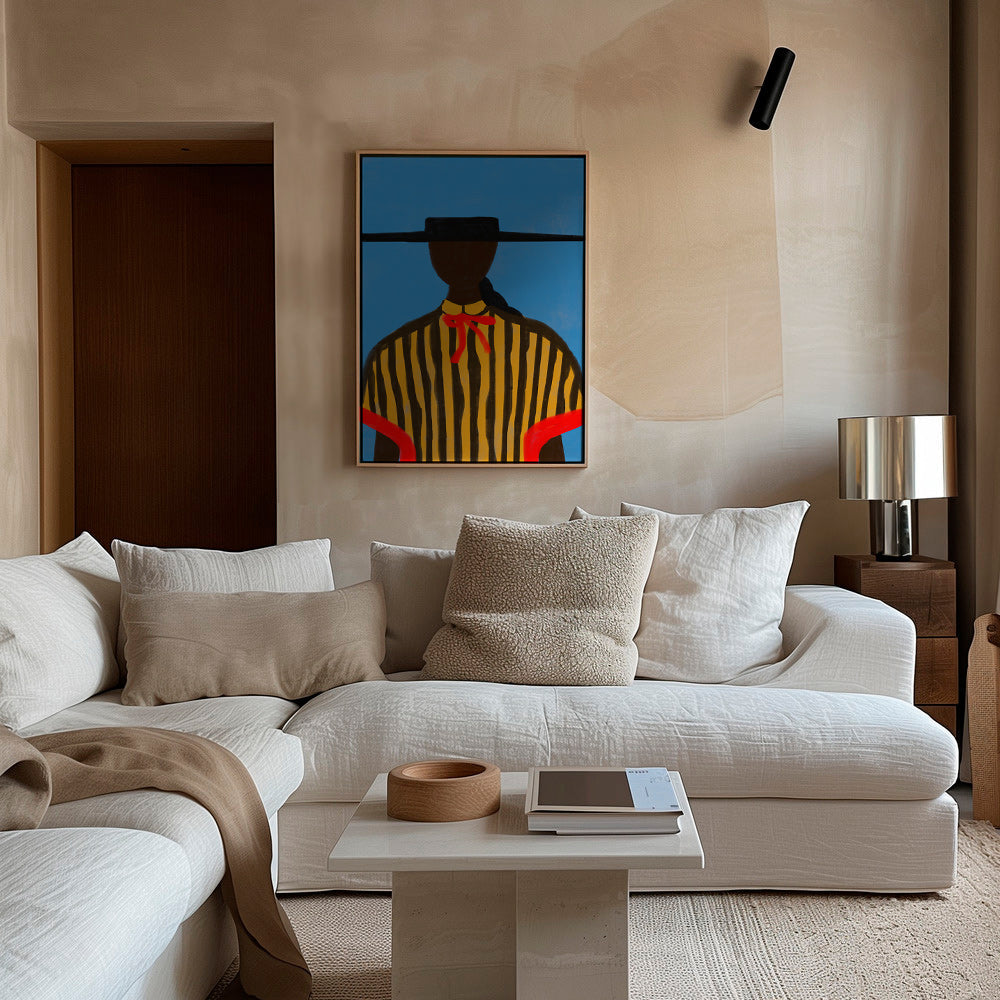 Illustration af figur med hat og striber – Canvas2