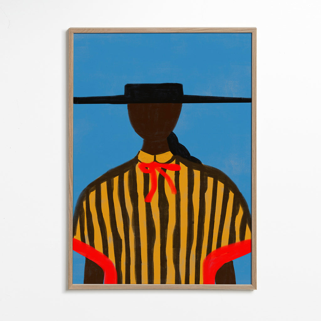 Illustration af figur med hat og striber – Oak Frame