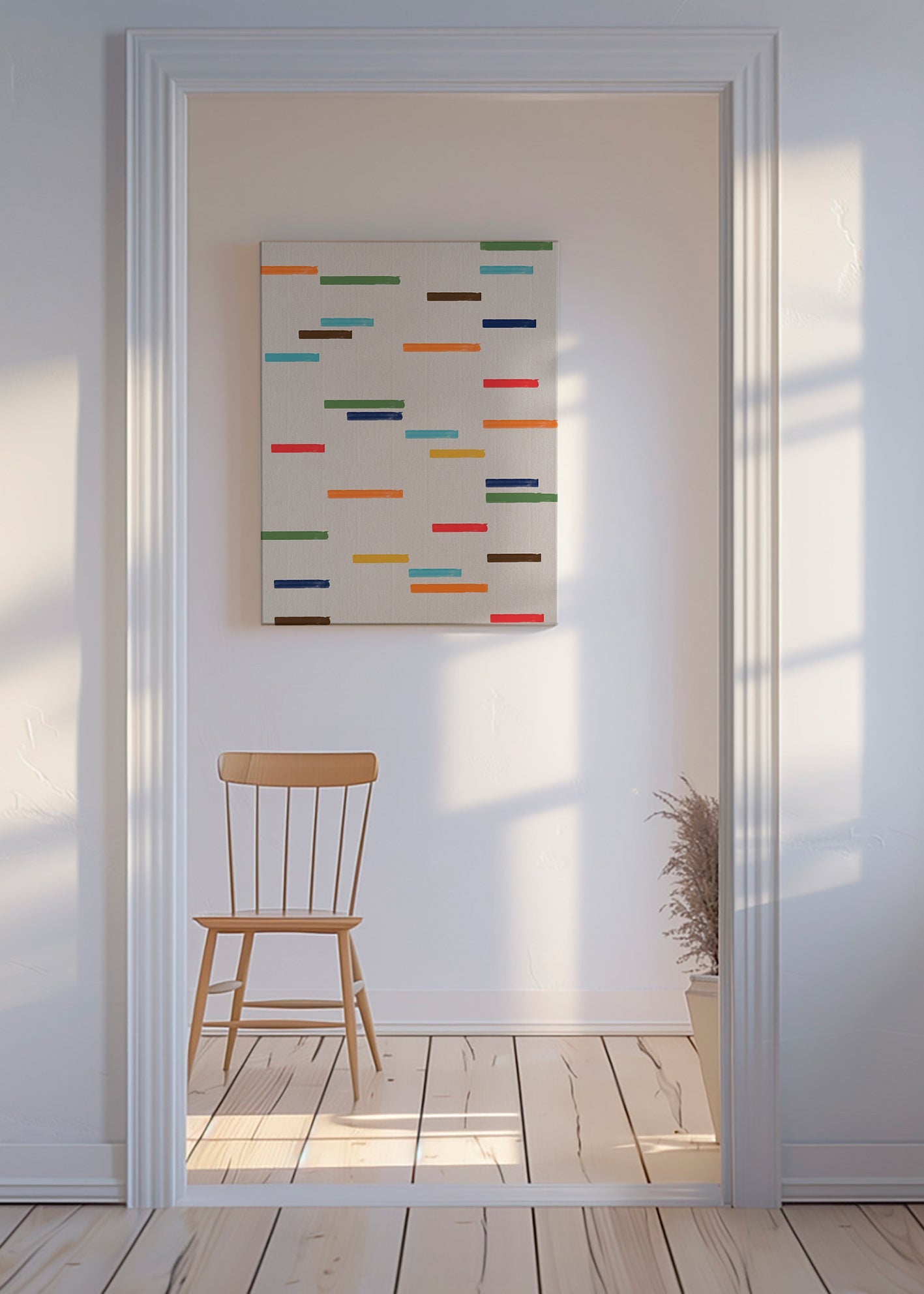Abstrakt billede med svævende striber – Canvas