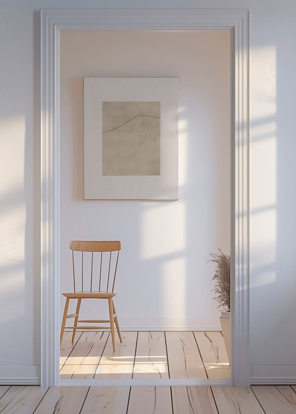 Minimalistisk billede med buet linje på beige – Canvas