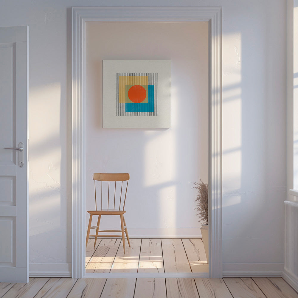 Geometrisk plakat med central cirkel og overlappende firkanter – Canvas