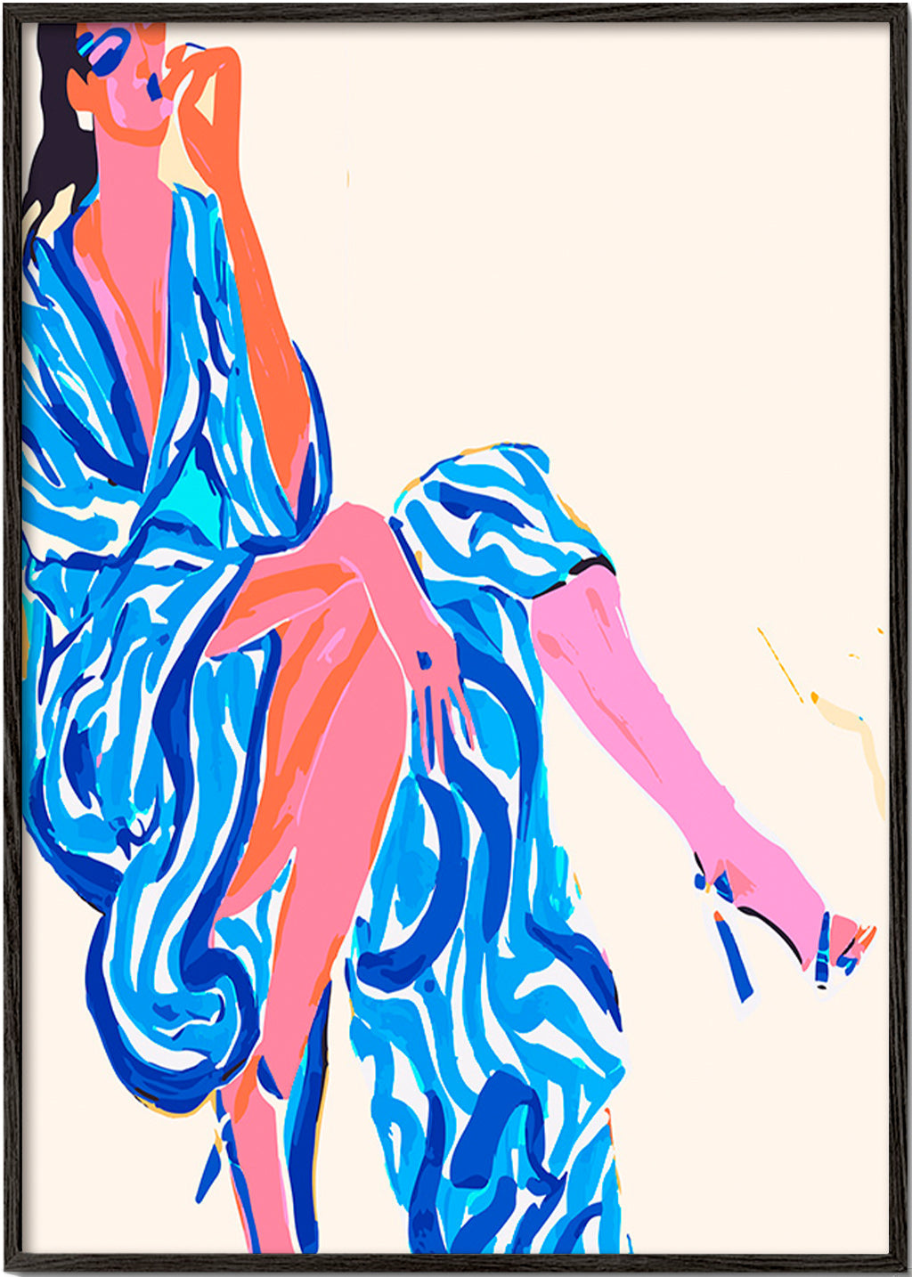 Illustration af kvinde i mønstret badekåbe – Black Frame