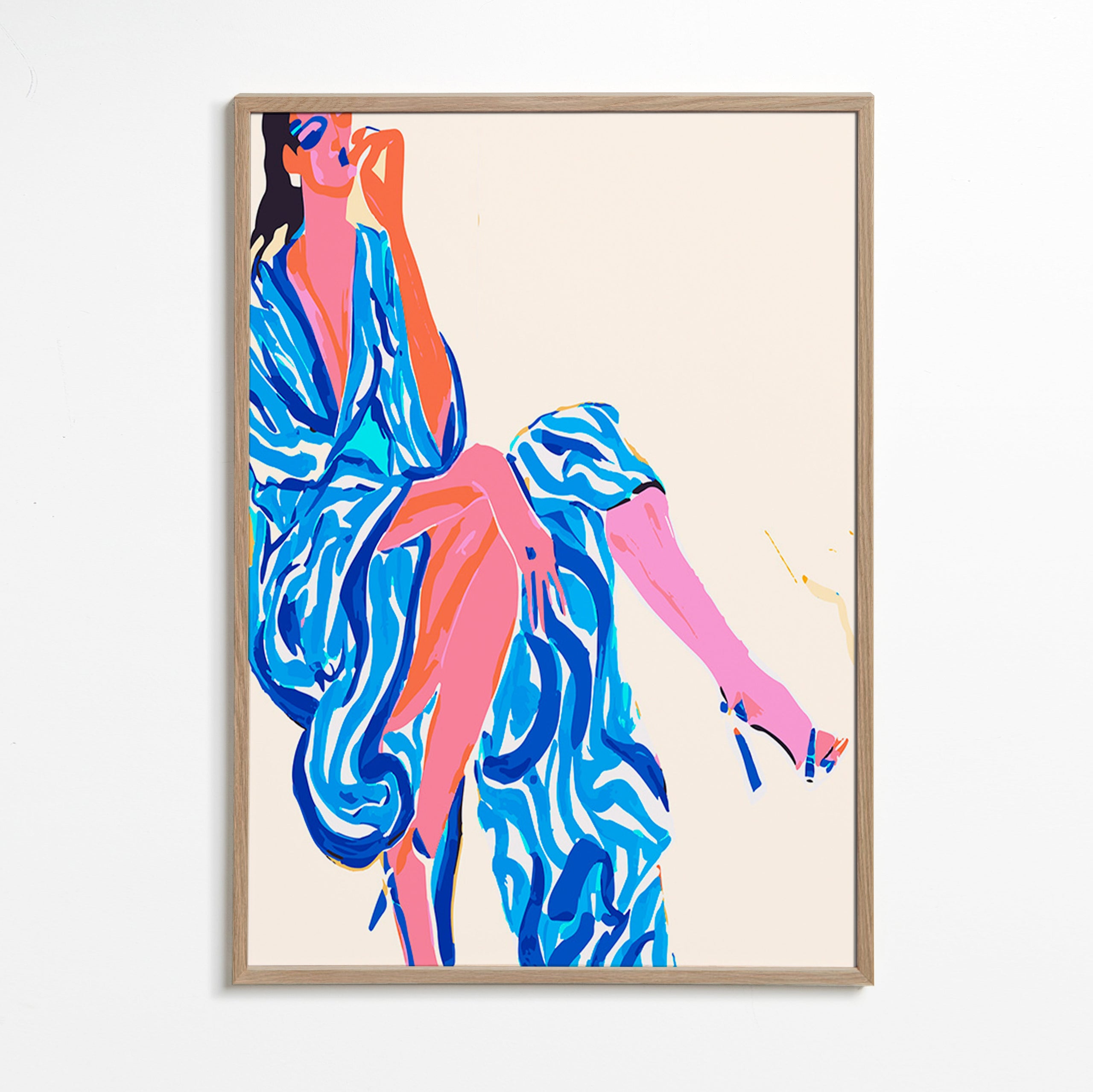 Illustration af kvinde i mønstret badekåbe – Oak Frame