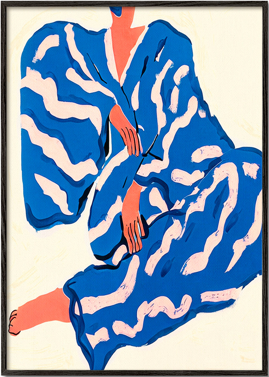 Illustration af figur i blå kappe – Black Frame