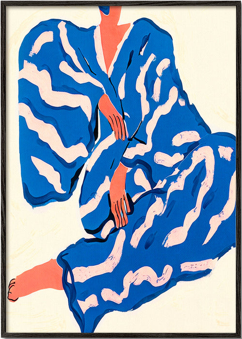 Illustration af figur i blå kappe – Black Frame