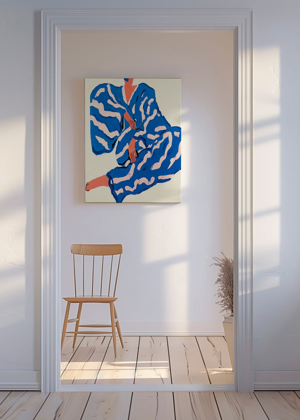 Illustration af figur i blå kappe – Canvas