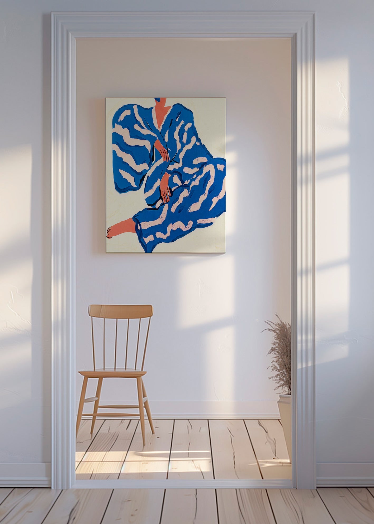 Illustration af figur i blå kappe – Canvas