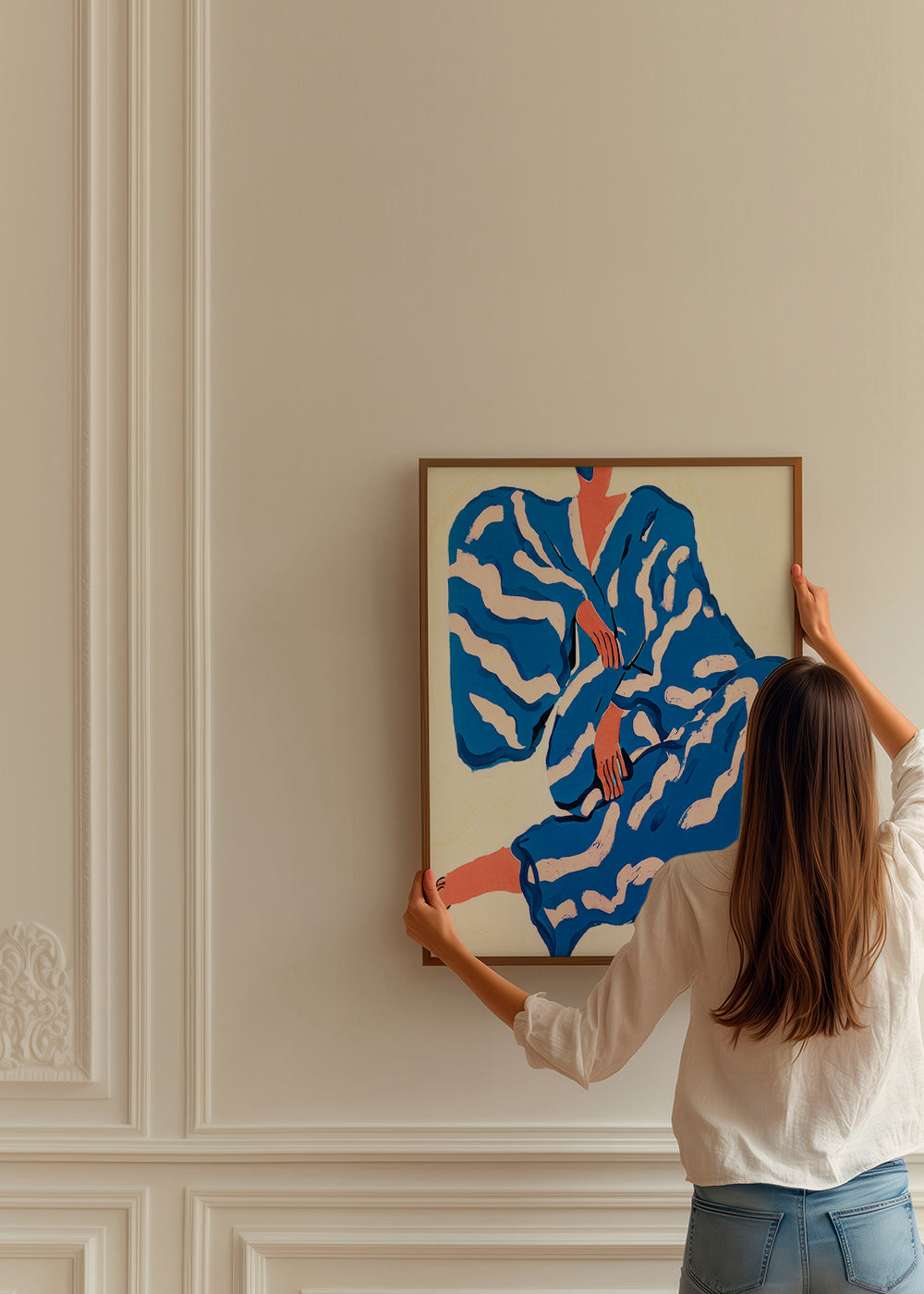Illustration af figur i blå kappe – Product2