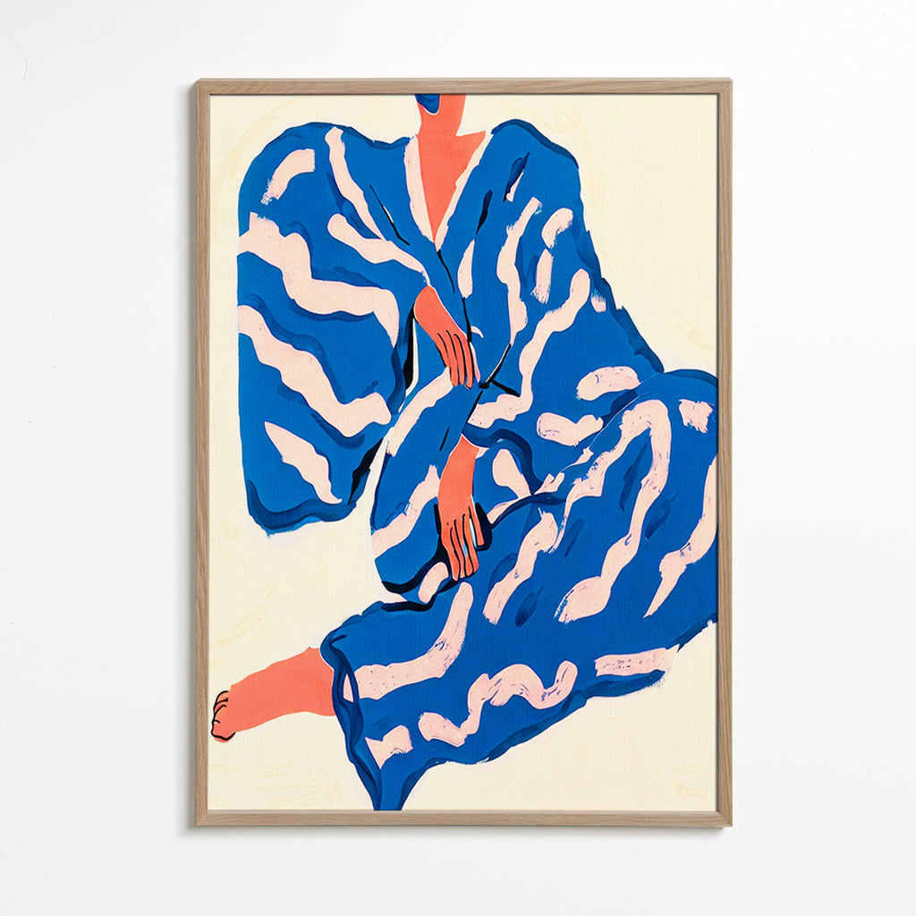 Illustration af figur i blå kappe – Oak Frame