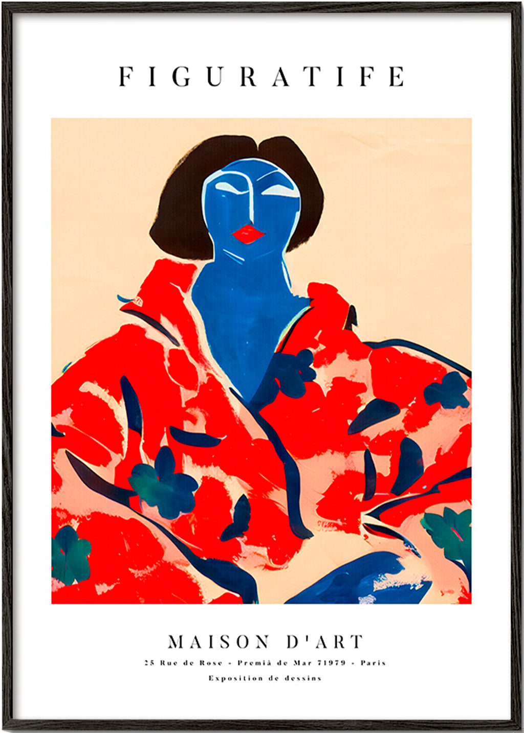 Illustration kvinde i rød kimono – Black Frame