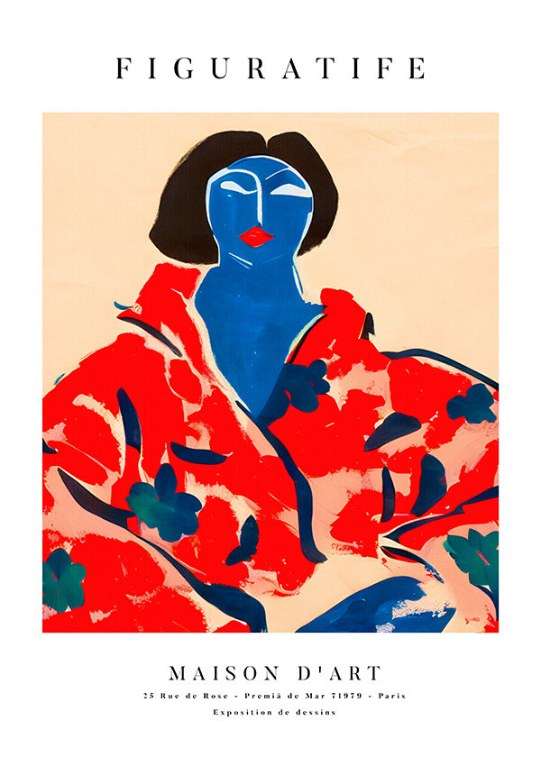 Illustration kvinde i rød kimono