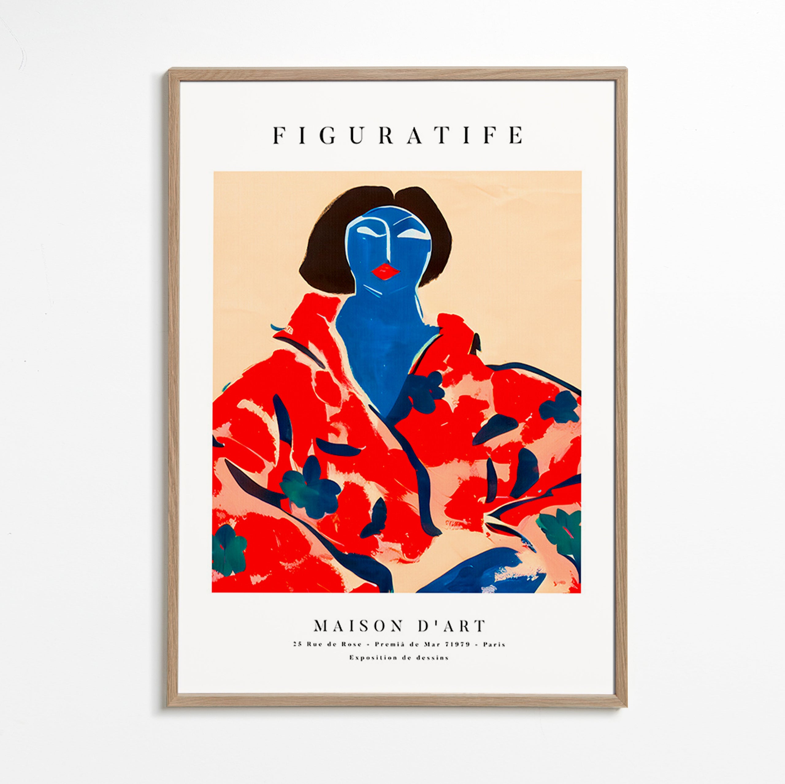 Illustration kvinde i rød kimono – Oak Frame
