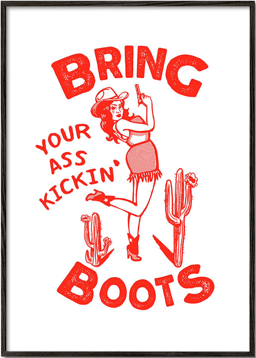 Cowgirl-illustration med sjov tekst – Black Frame