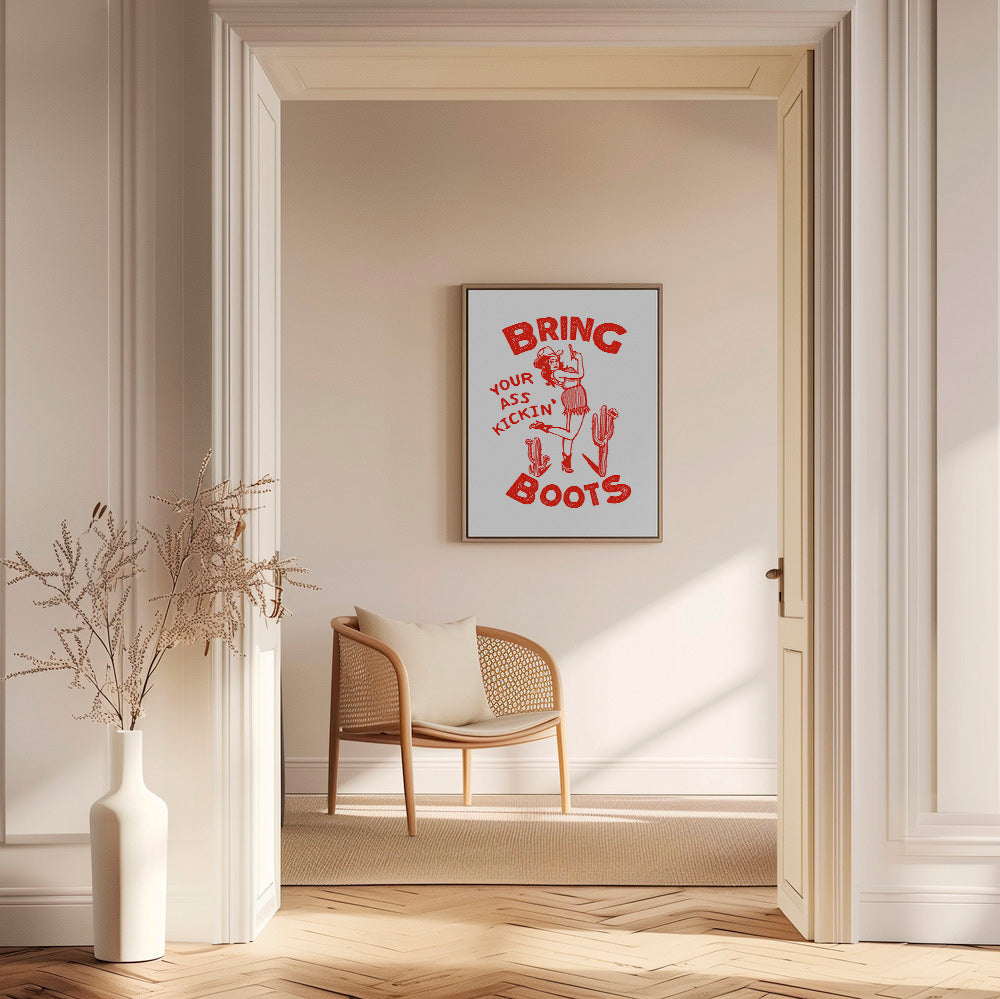 Cowgirl-illustration med sjov tekst – Canvas2