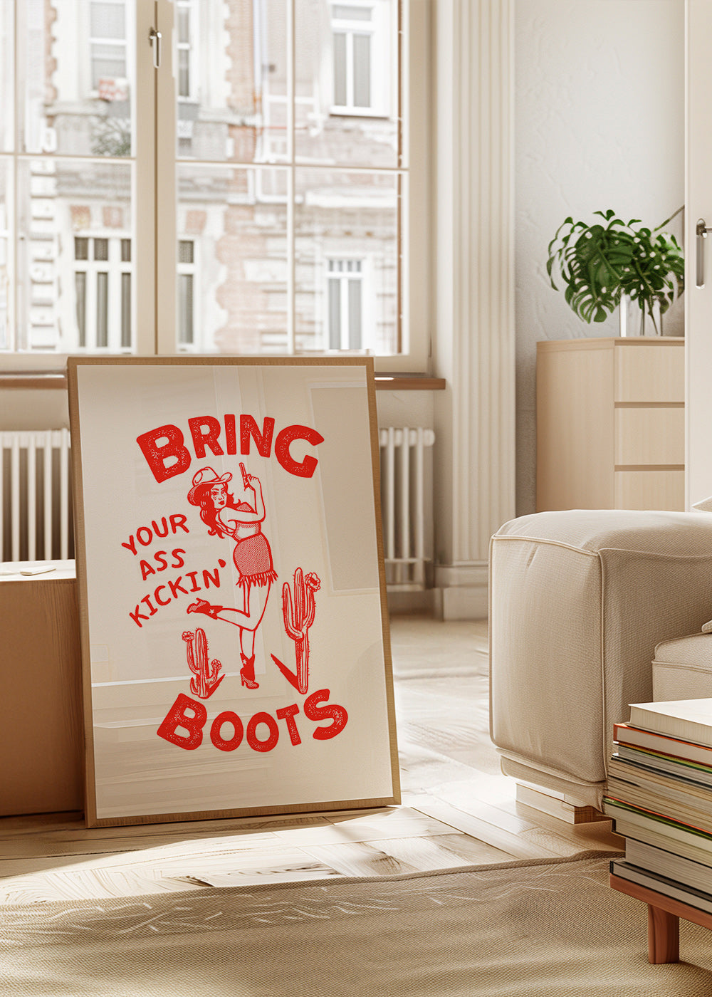 Cowgirl-illustration med sjov tekst – Product1