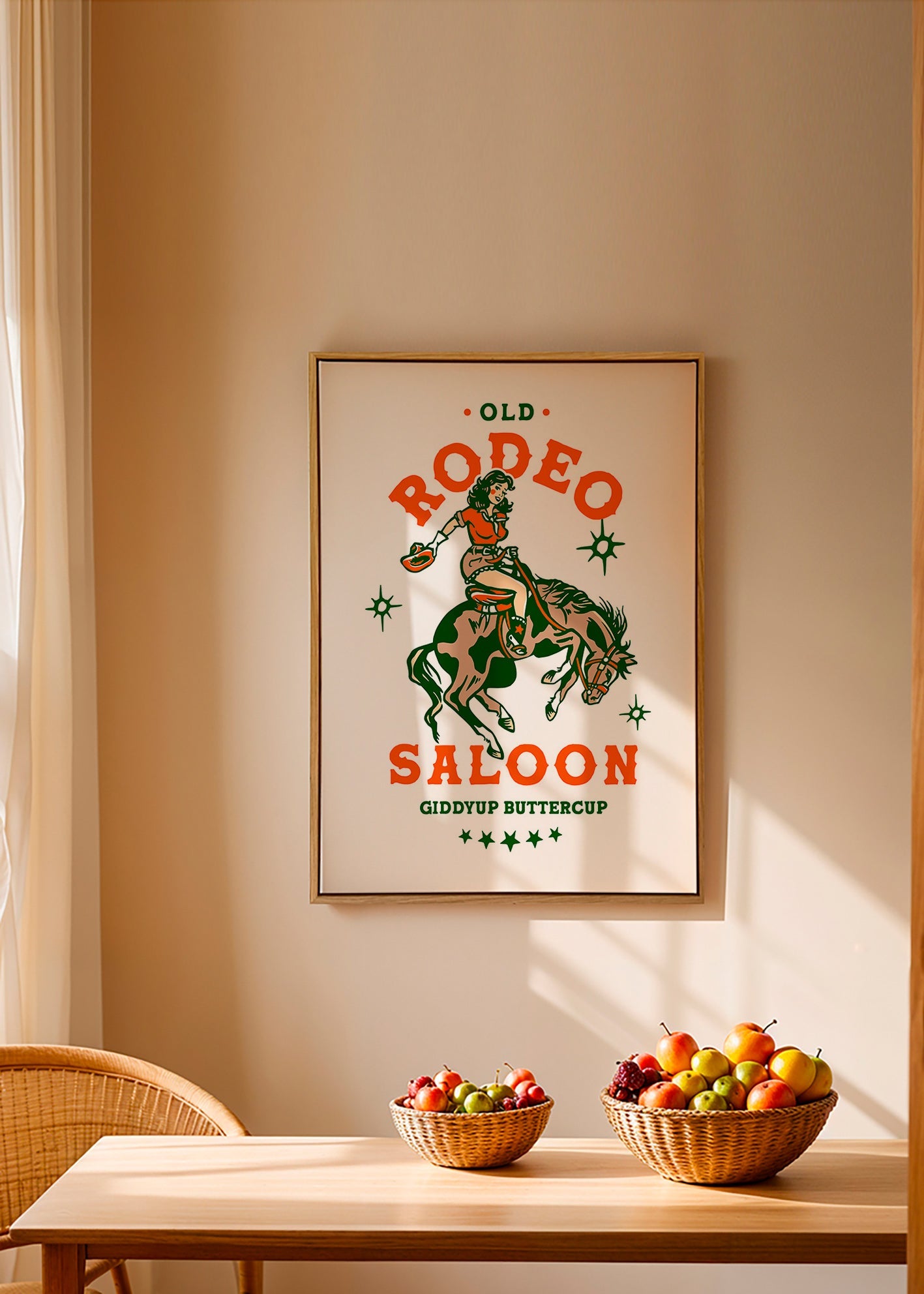 Vintage rodeo plakat med illustreret cowgirl – Canvas1