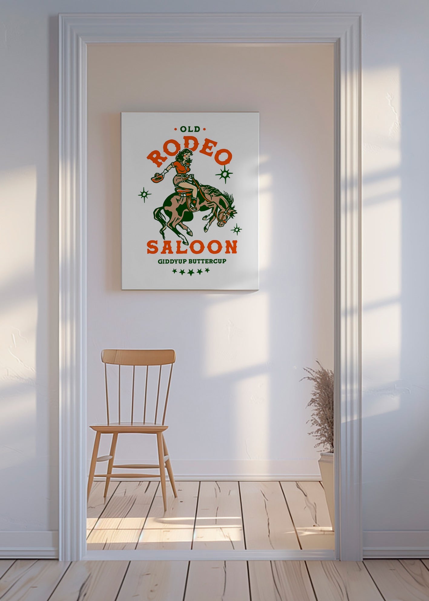 Vintage rodeo plakat med illustreret cowgirl – Canvas