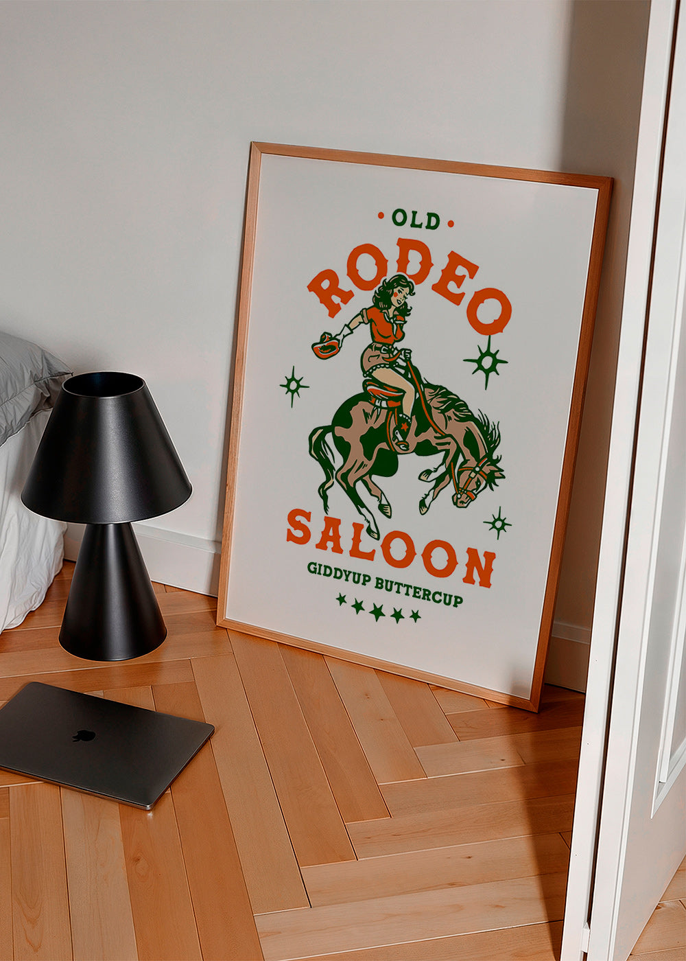 Vintage rodeo plakat med illustreret cowgirl – Product1