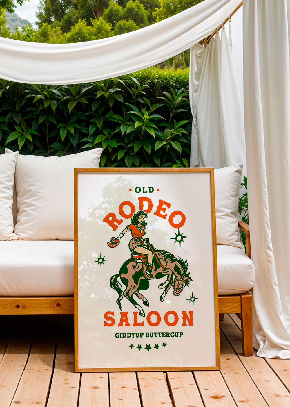 Vintage rodeo plakat med illustreret cowgirl – Product3
