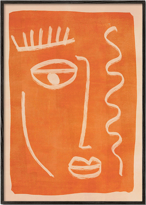 Abstrakt maleri lineært ansigt orange – Black Frame
