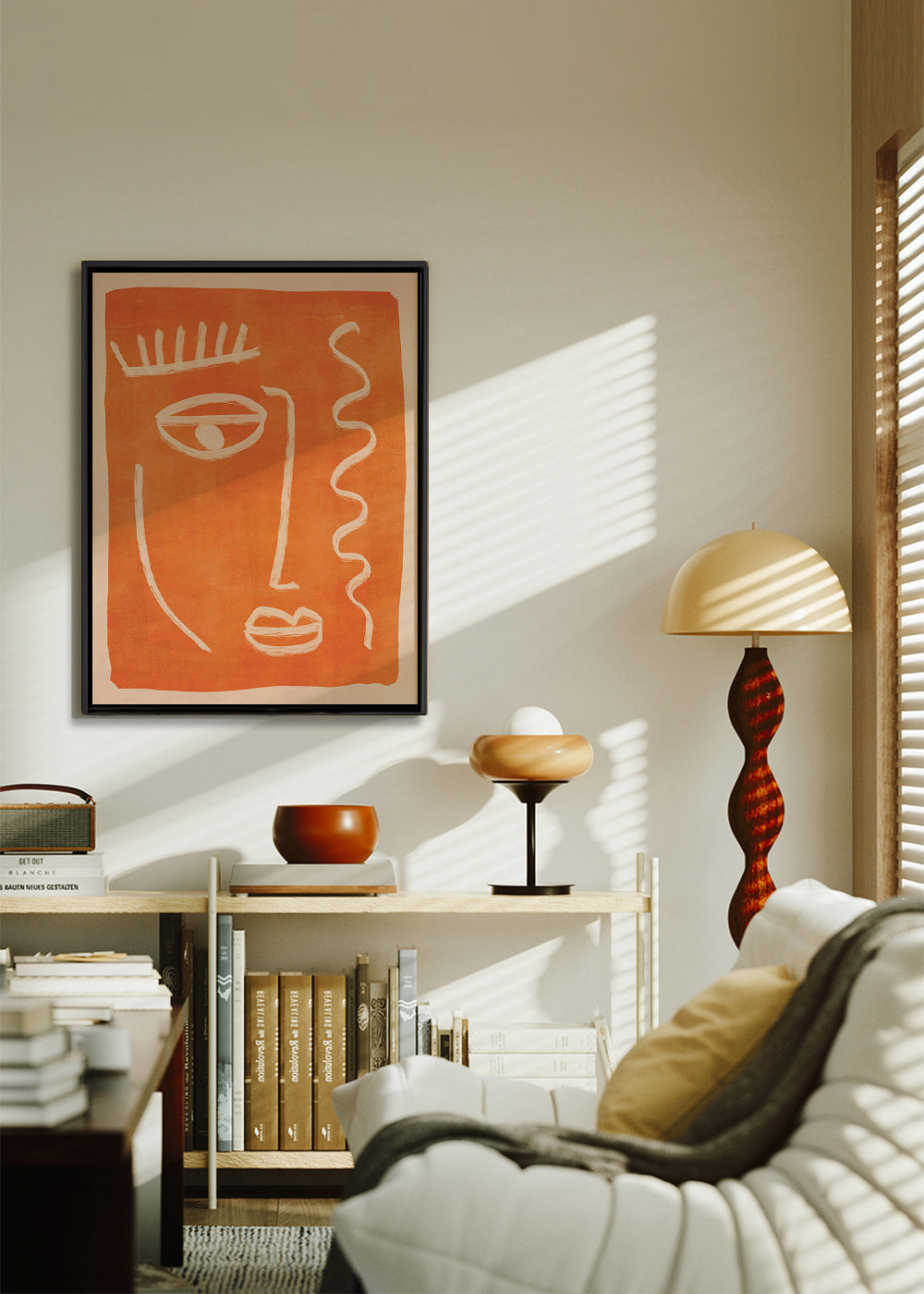 Abstrakt maleri lineært ansigt orange – Canvas1