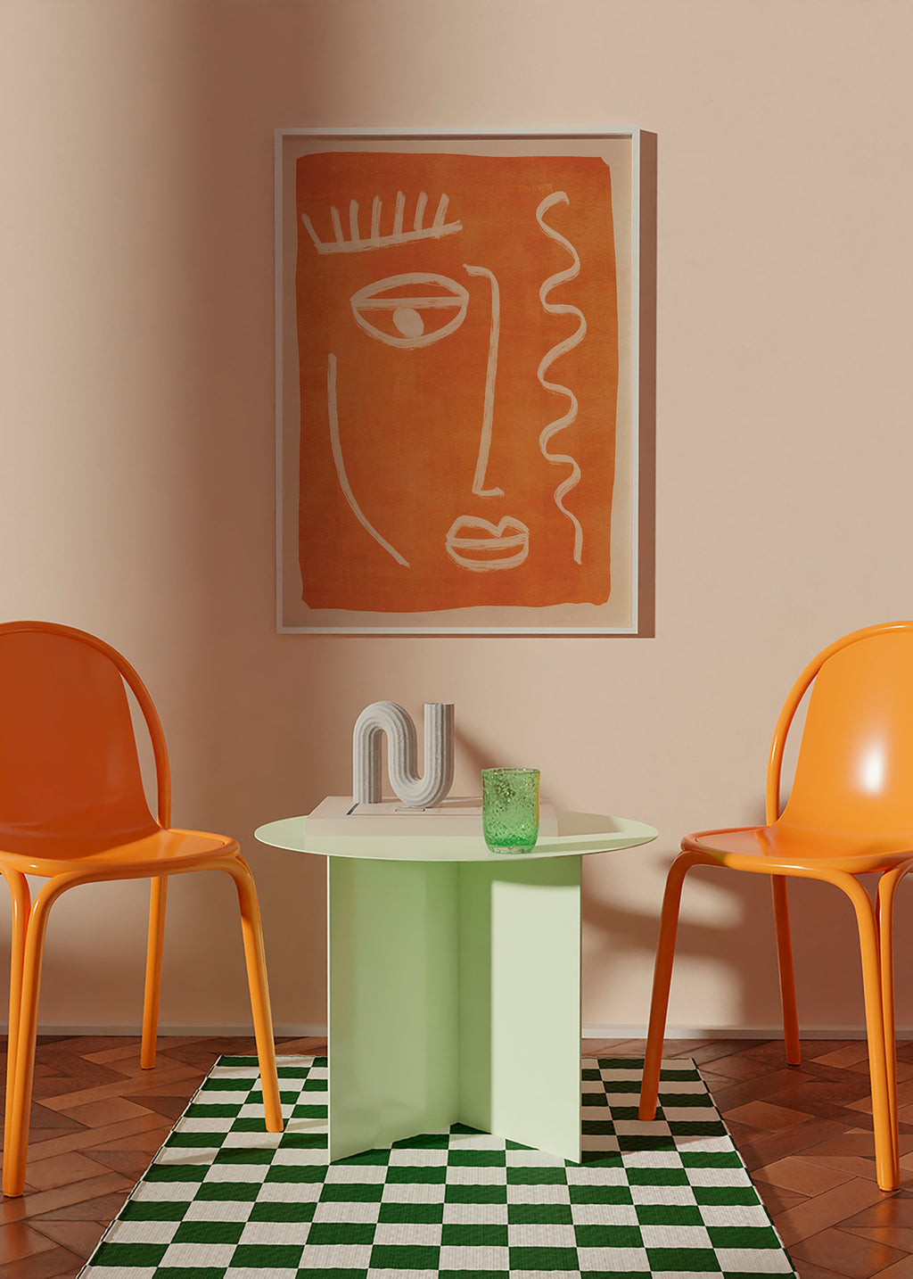 Abstrakt maleri lineært ansigt orange – Product2