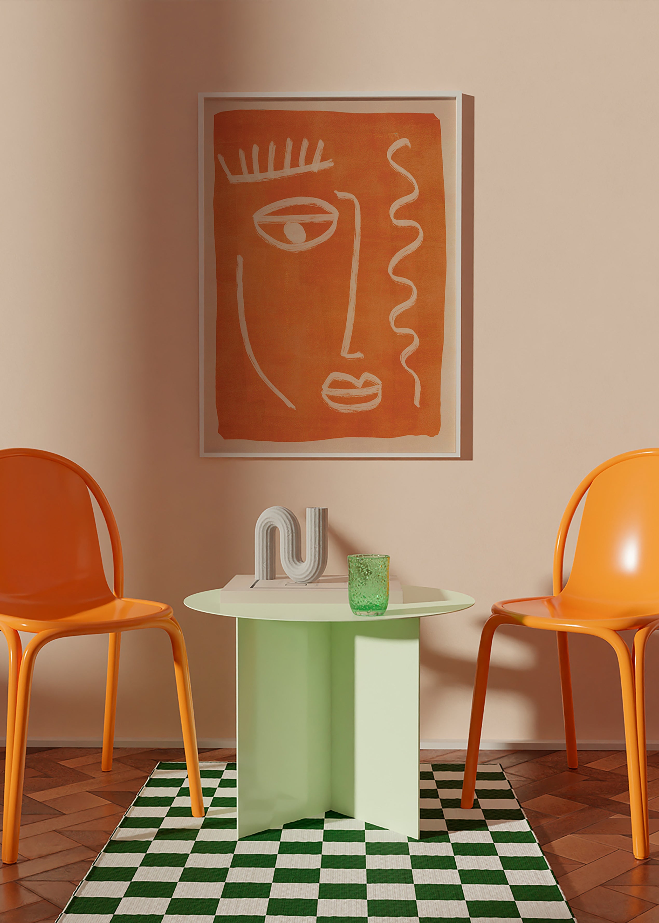 Abstrakt maleri lineært ansigt orange – Product2