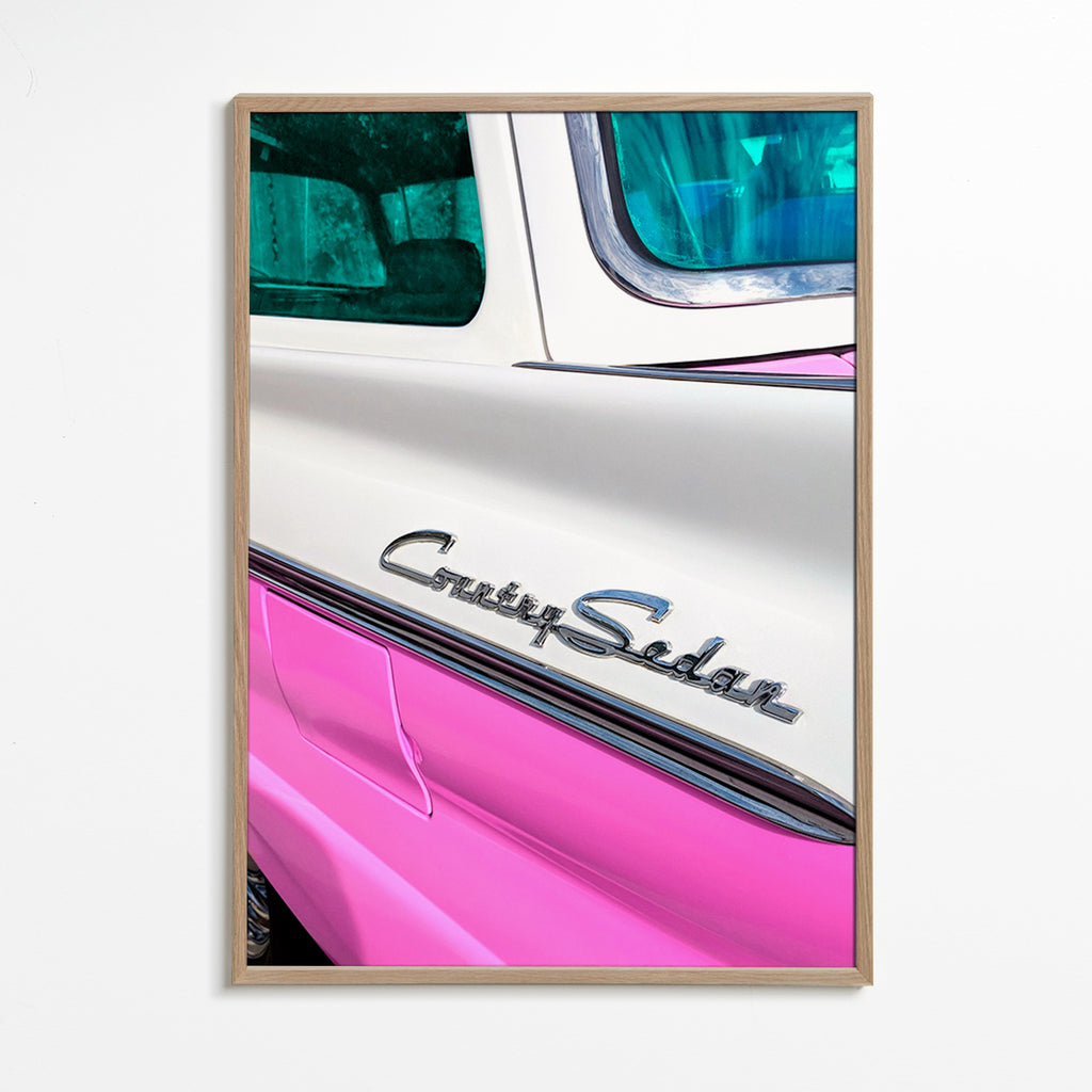 Vintage plakat Country Sedan kromdetalje – Oak Frame