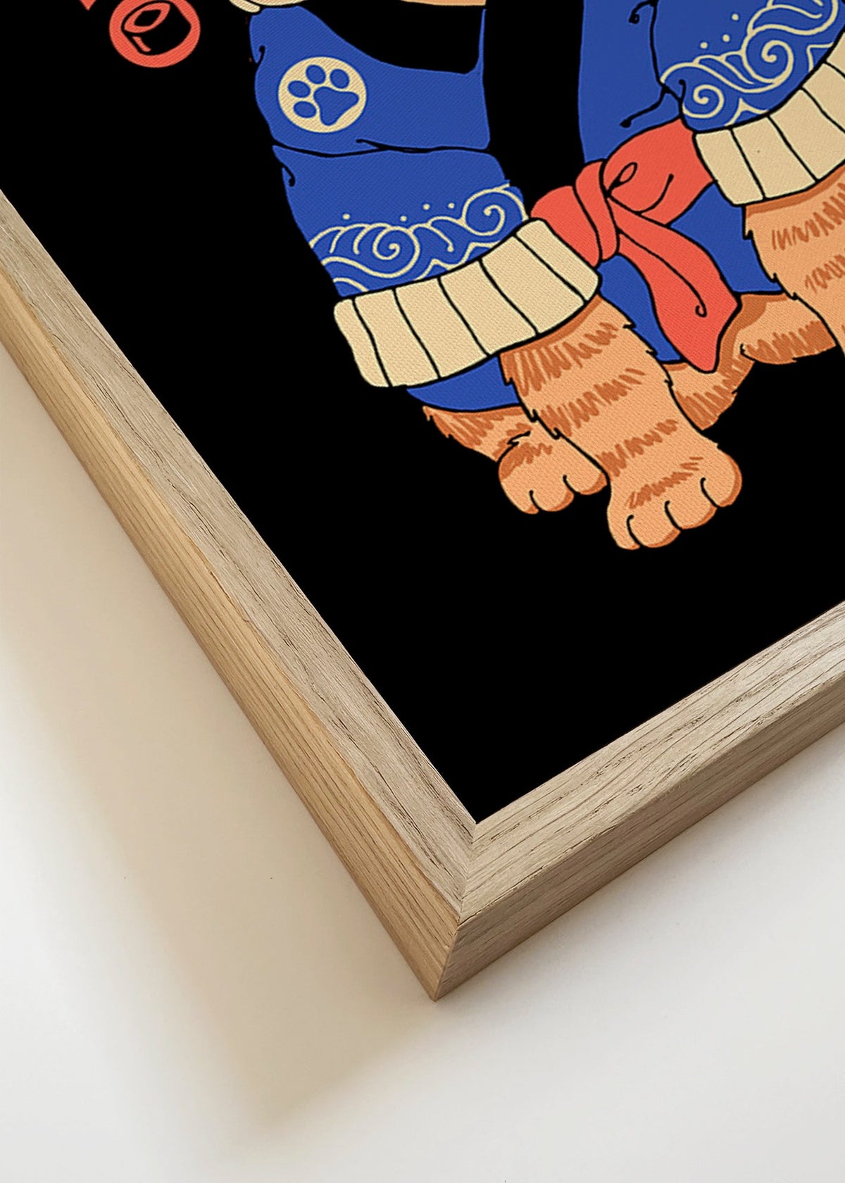 Kunst: Japansk katteillustration med fisk – Canvas detail