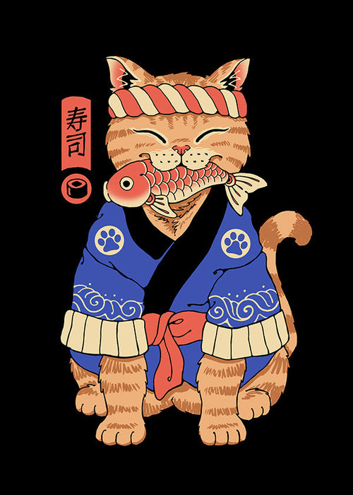 Kunst: Japansk katteillustration med fisk