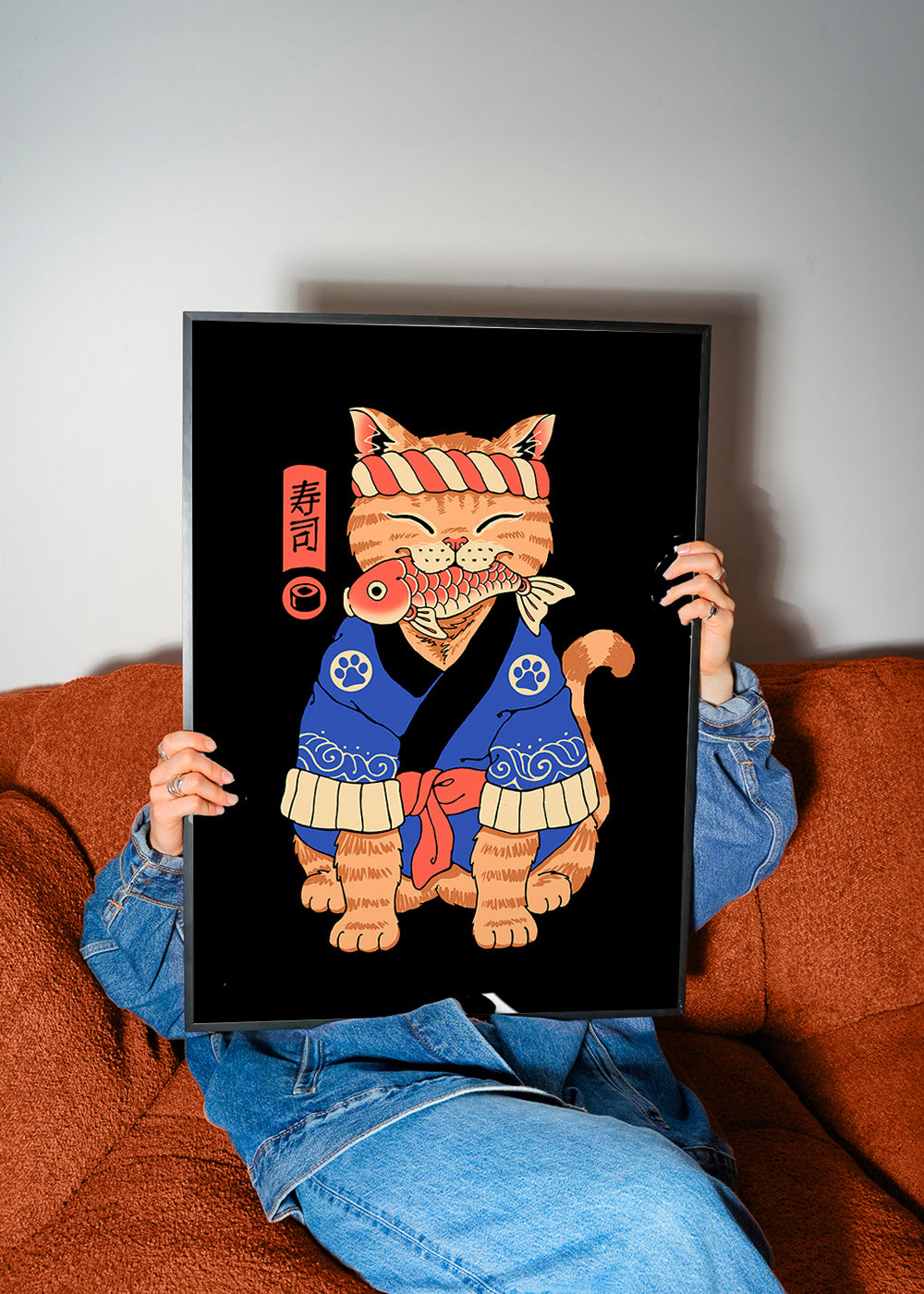 Kunst: Japansk katteillustration med fisk – Product3