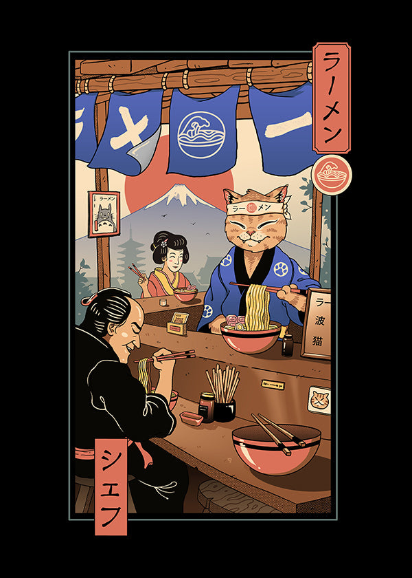 Køkkenkunst Ramen Meowster, illustreret ramen-kat