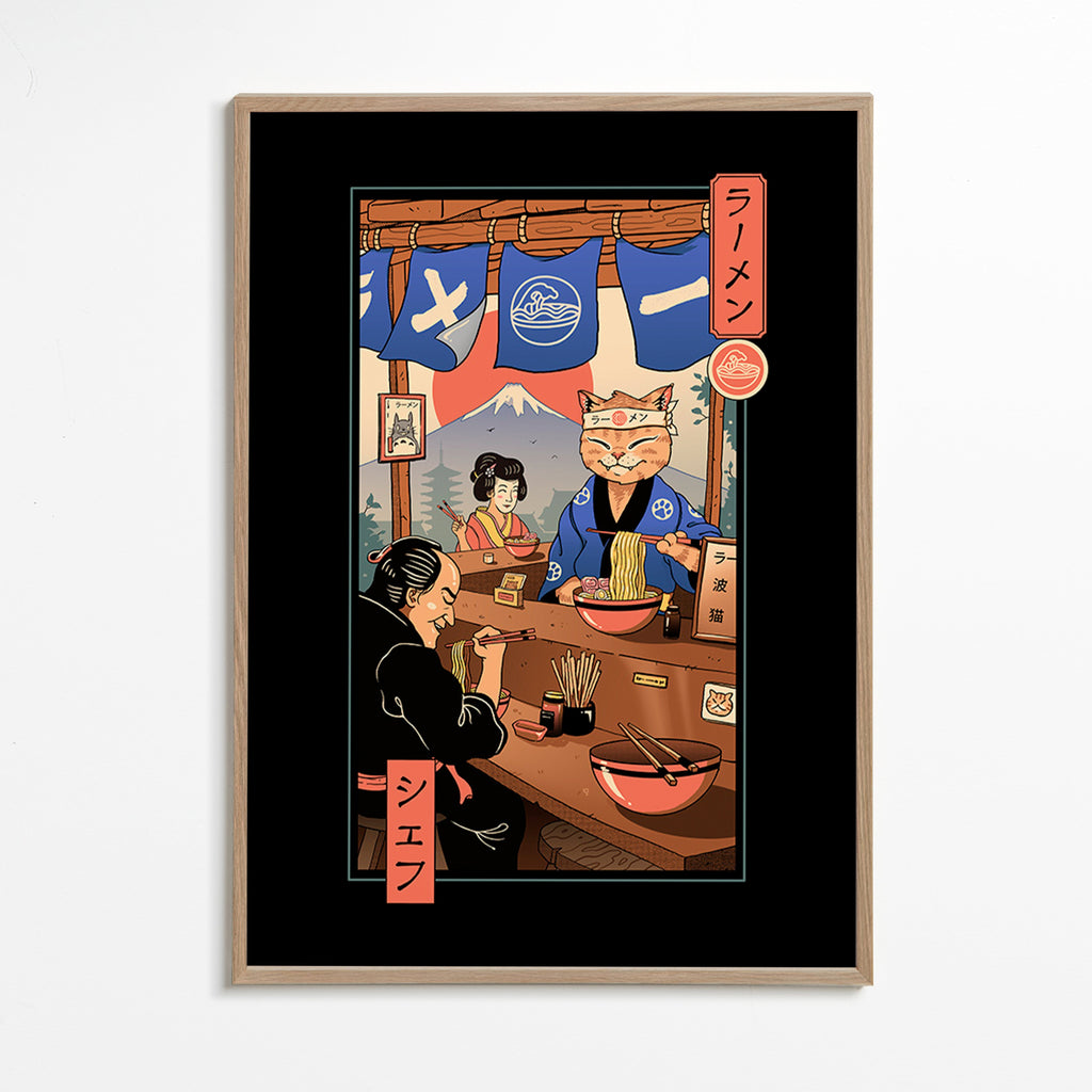 Køkkenkunst Ramen Meowster, illustreret ramen-kat – Oak Frame