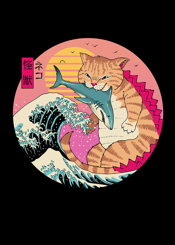 Kaiju-kat illustration med bølge