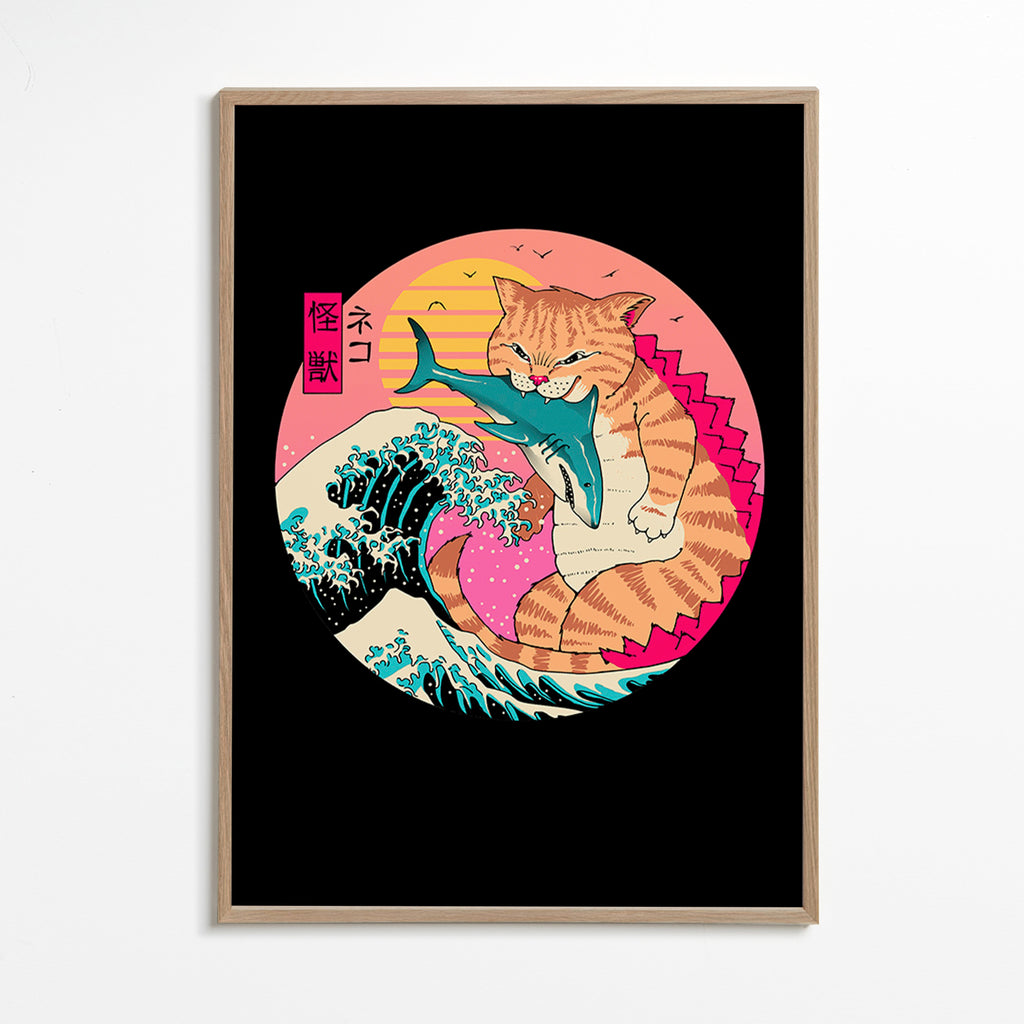 Kaiju-kat illustration med bølge – Oak Frame
