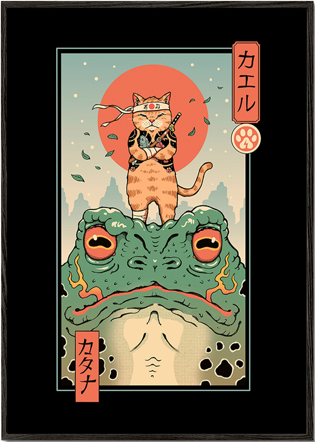 Kunst samurai kat på frø – Black Frame
