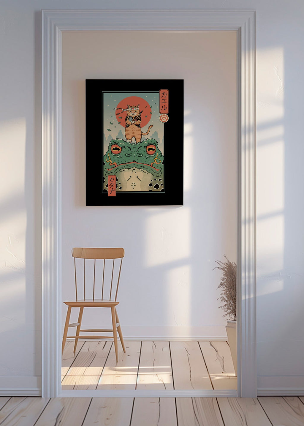 Kunst samurai kat på frø – Canvas