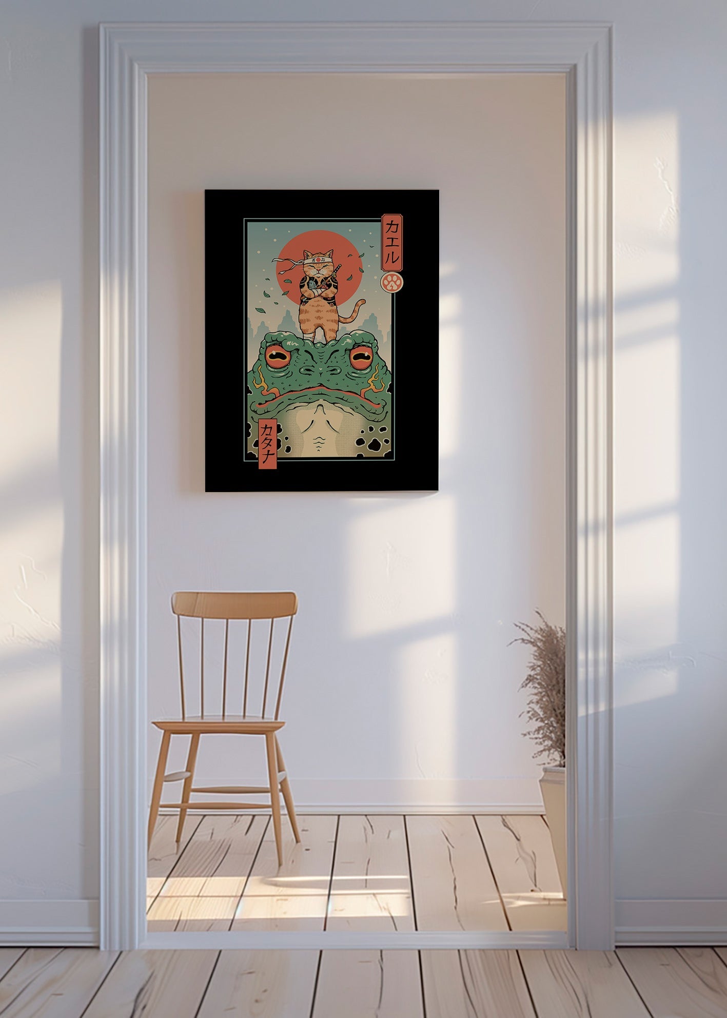 Kunst samurai kat på frø – Canvas