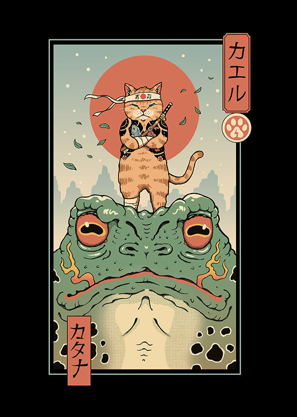 Kunst samurai kat på frø